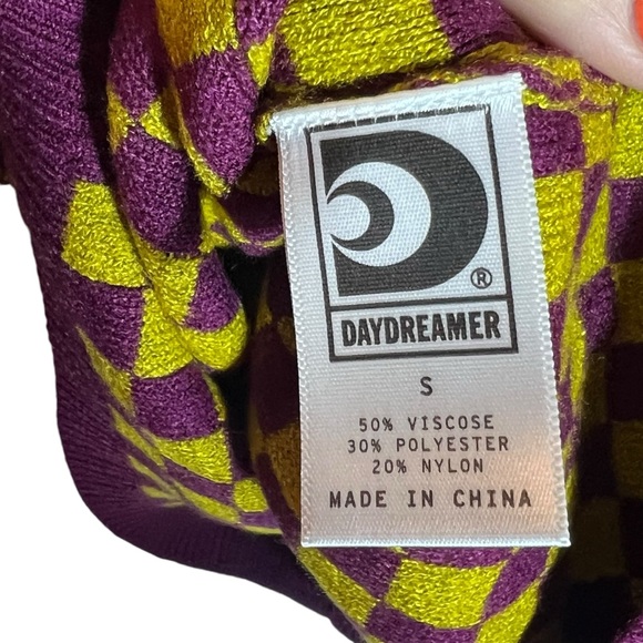 Daydreamer Fig Check Yellow Purple Soft Stretchy Crop Sweater, NWT, Small - Picture 6 of 14